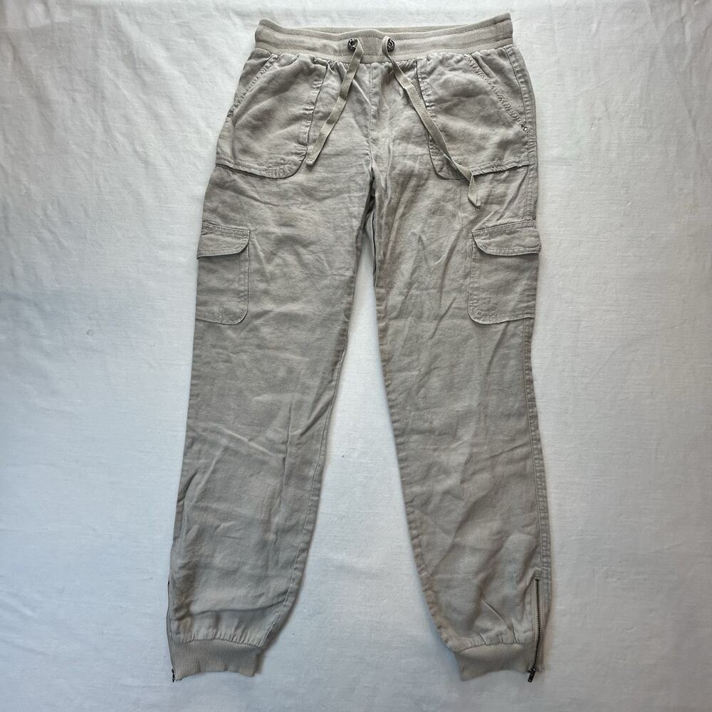 INC International Concepts Women Pants 6 Beige 100% Linen Cargo Joggers